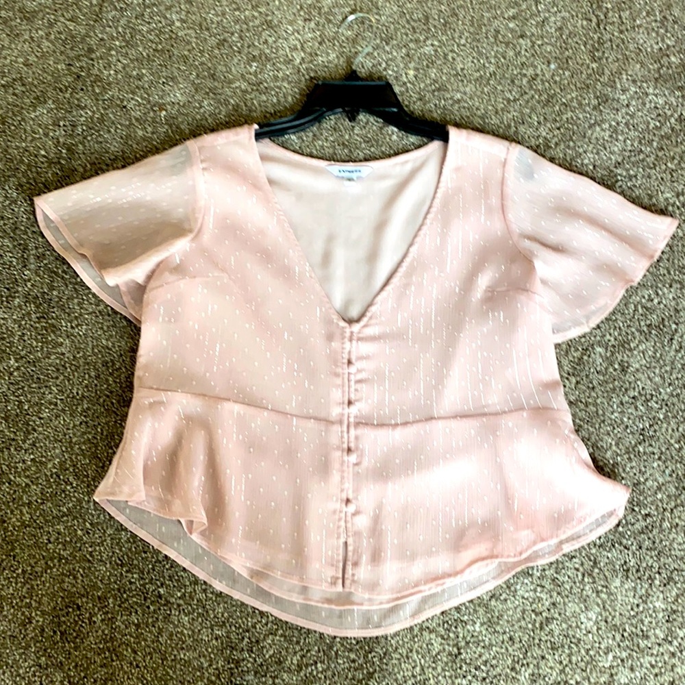 Express Blouse S/S Top Soft pink silver S lk new